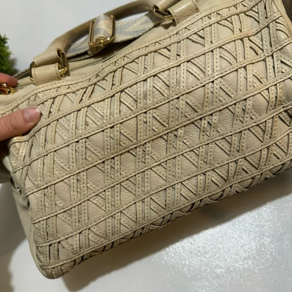 Rebecca Minkoff Cream Woven Leather Large Top Handle Shoulder‎ Bag Purse